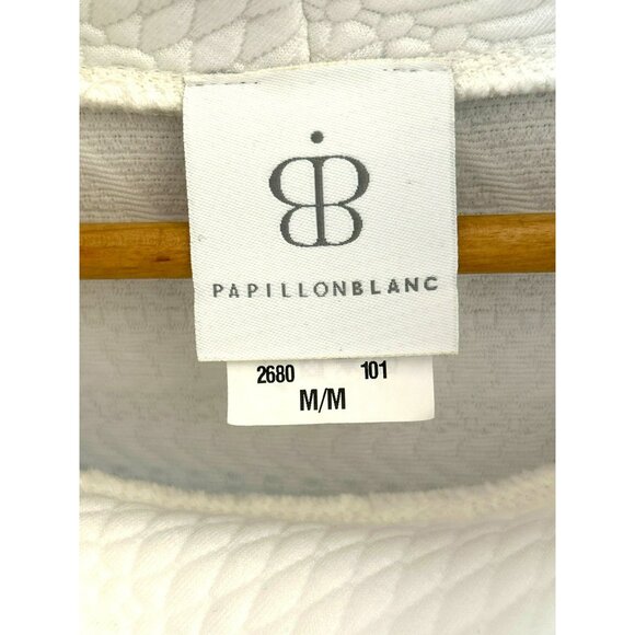 Papillon Blanc Womens White Textured Knit Pull Over Top Pockets Medium Relaxed - Picture 3 of 4